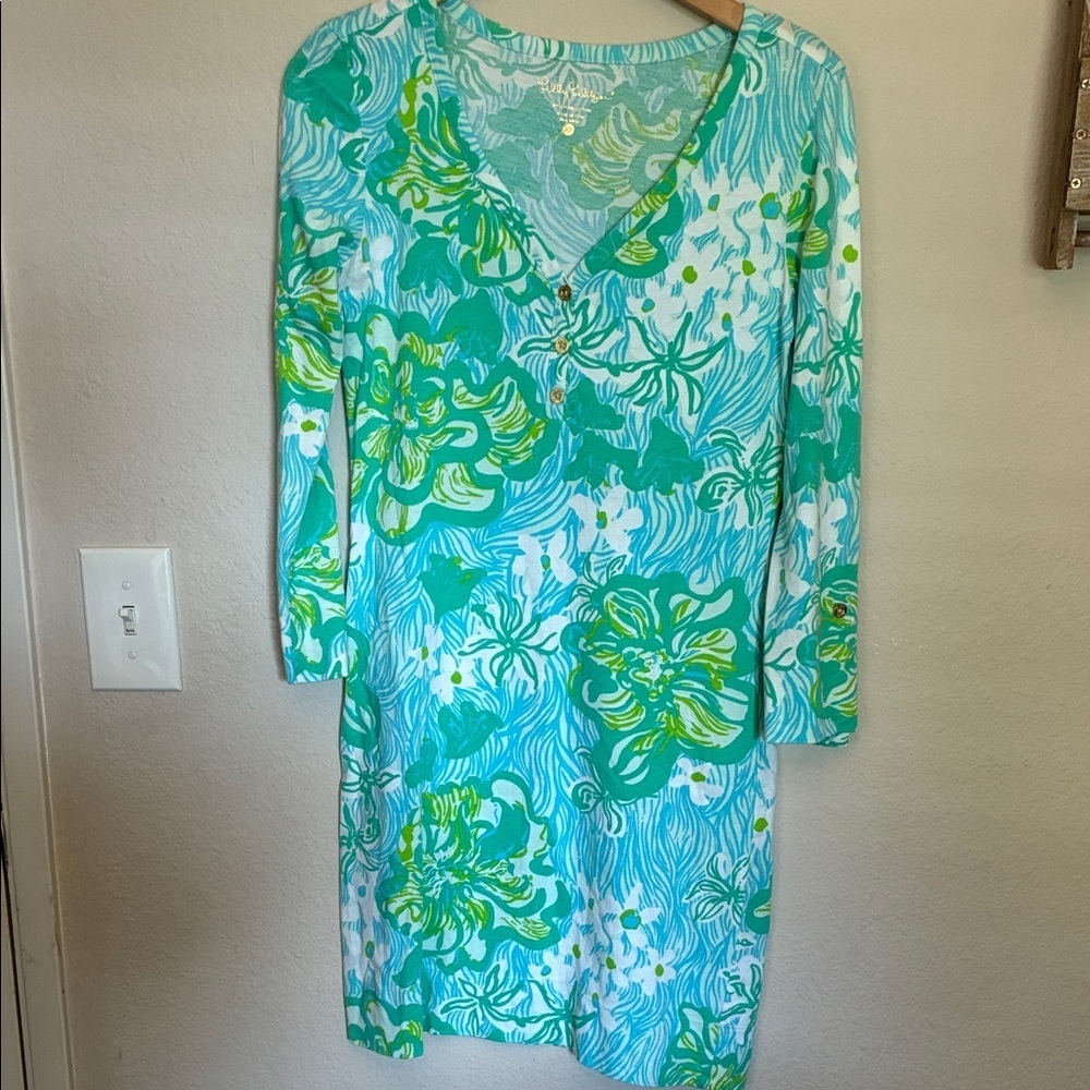 Lilly Pulitzer Palmetto T-Shirt Dress in Wave Rider Lagoon Green